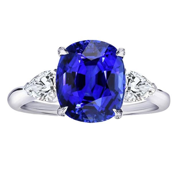 Ovaler Ring mit 3 Steinen, blauer Saphir & Birnendiamanten 4,50 Karat - harrychadent.de