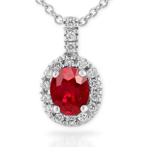 Ovaler Roter Rubin Edelstein 4.75 Karat Aus der Erde Abgebauter Natürlicher Diamant Anhänger Weißgold 14K