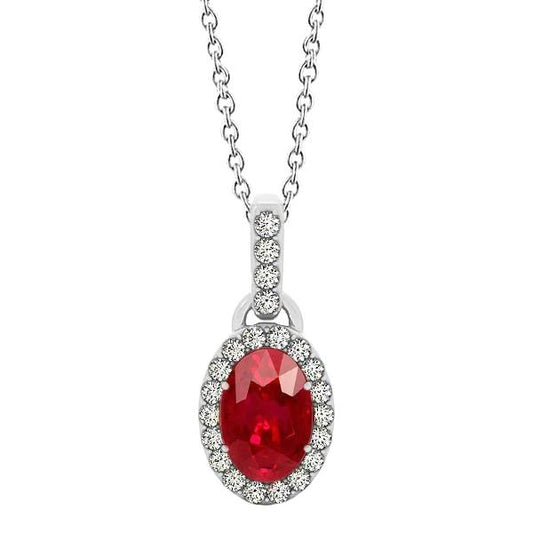 Ovaler Rubin aus Weißgold mit runden Diamanten 3,25 ct Anhänger mit Kette - harrychadent.de