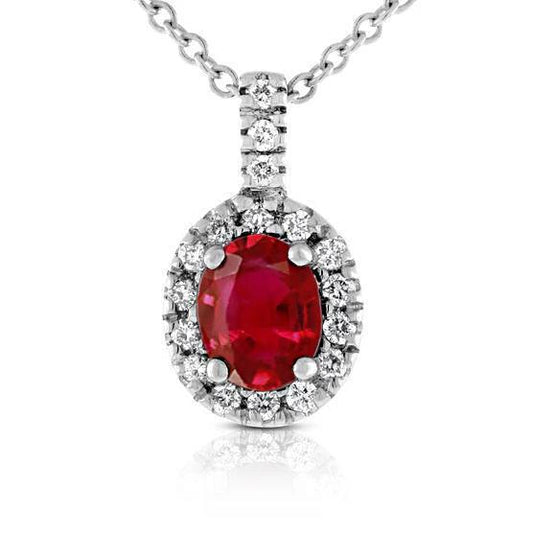 Ovaler Rubin mit Aus der Erde Abgebauter Natürlicher Diamant-Anhänger-Halskette 4,75 Karat Weißgold 14K