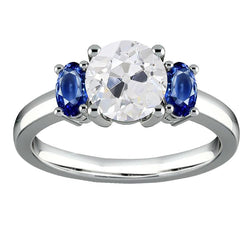Ovaler Saphir-Drei-Steine-Ring Alteuropäischer runder Aus der Erde Abgebauter Natürlicher Diamant 4.50 Karat