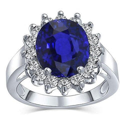 Ovaler Saphir-Edelsteinring 3,50 Karat Diamanten im Blumenstil