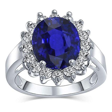 Ovaler Saphir-Edelsteinring 3,50 Karat Diamanten im Blumenstil - harrychadent.de