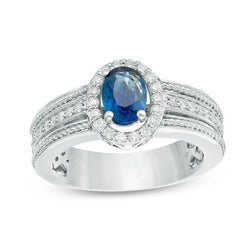 Ovaler Saphir mit Aus der Erde Abgebauter Natürlicher Diamanten 3,20 ct Jubiläumsring Weißgold