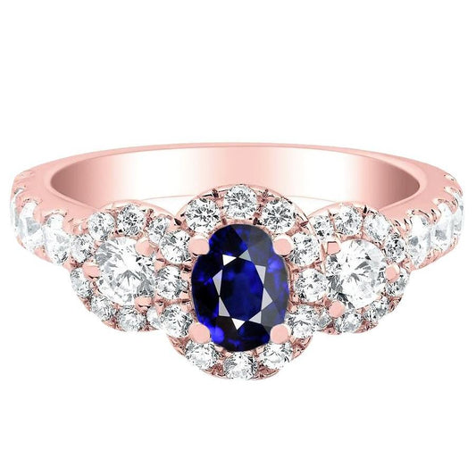 Ovaler Saphirring aus Roségold mit 3 Diamanten im Steinstil 5,50 Karat - harrychadent.de