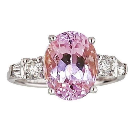 Ovaler Schnitt Pink Kunzit und Aus der Erde Abgebauter Natürlicher Diamant 16.25 Karat Ring Gold