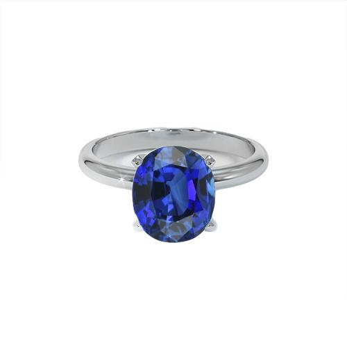 Ovaler Solitaire Ceylon Blauer Saphir Weißgold Ring 4,50 Karat - harrychadent.de