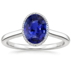 Ovaler Solitär Blauer Saphir Ring Lünette Set 2,50 Karat Schmuck