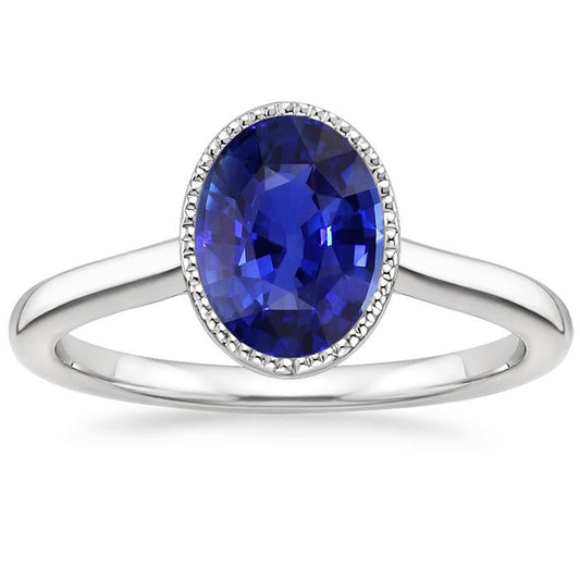 Ovaler Solitär Blauer Saphir Ring Lünette Set 2,50 Karat Schmuck - harrychadent.de