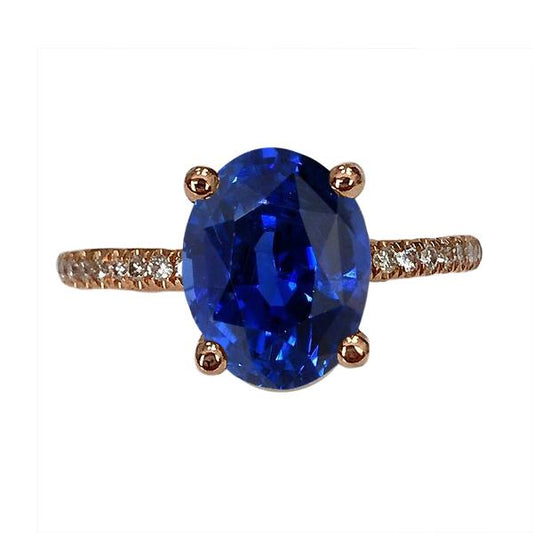 Ovaler Solitärring mit blauem Saphir und Diamanten in Pavé-Fassung 4,50 Karat - harrychadent.de