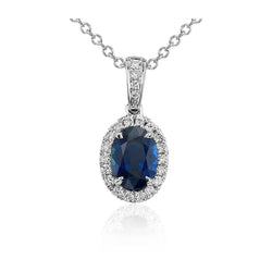 Ovaler Sri Lanka Saphir Aus der Erde Abgebauter Natürlicher Diamanten Anhänger 4,70 Karat Weißgold 14K