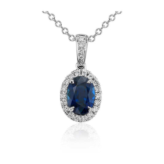 Ovaler Sri Lanka Saphir Diamanten Anhänger 4,70 Karat Weißgold 14K - harrychadent.de
