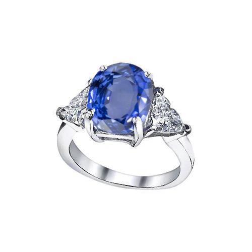 Ovaler Sri Lanka Saphir Trillion Aus der Erde Abgebauter Natürlicher Diamanten 3 Stein Ring 6.01 Karat
