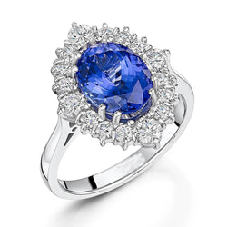 Ovaler Tansanit-Aus der Erde Abgebauter Natürlicher Diamanten-Ring 4,90 kt 14K Gold Weiß
