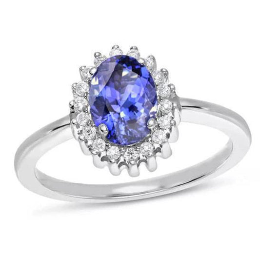 Ovaler Tansanit Ring mit Diamanten 9 Karat Neugold Weiß 14K - harrychadent.de