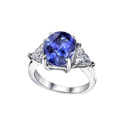 Ovaler Tansanit Trillion Aus der Erde Abgebauter Natürlicher Diamanten Drei-Steine-Ring 6 Karat Gold 14K