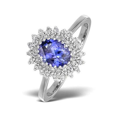 Ovaler Tansanit und runde Diamanten 11,25 Karat Ring Weißgold 14K - harrychadent.de