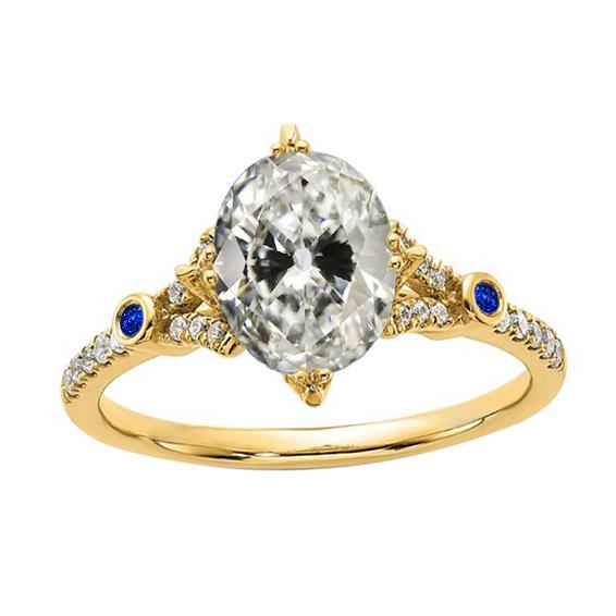 Ovaler alter Minenschliff Diamant & runder Ceylon Saphir Ring 5 Karat - harrychadent.de