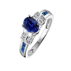 Ovaler blauer Saphir & Aus der Erde Abgebauter Natürlicher Diamant Verlobungsring 4,25 Karat Weißgold