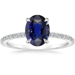 Ovaler blauer Saphir-Aus der Erde Abgebauter Natürlicher Diamant-Verlobungsring in Krappenfassung mit 6 Karat
