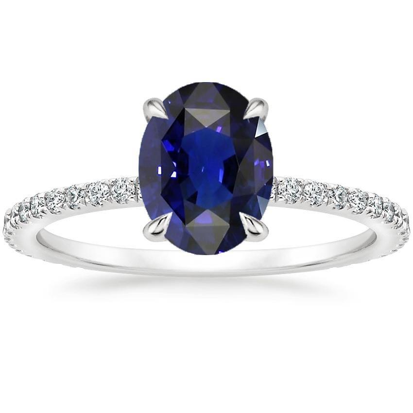 Ovaler blauer Saphir-Diamant-Verlobungsring in Krappenfassung mit 6 Karat - harrychadent.de