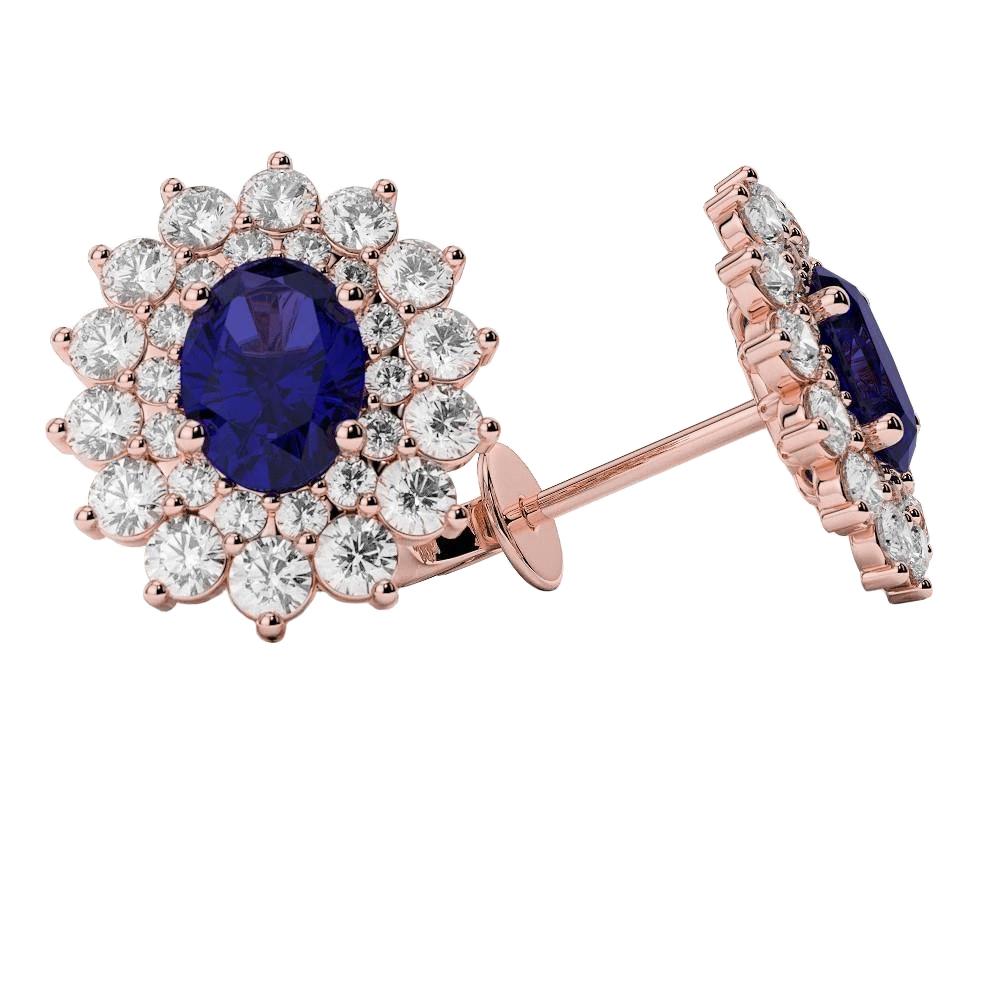 Ovaler blauer Saphir Halo Diamant Ohrstecker 11 Karat Roségold 14K - harrychadent.de