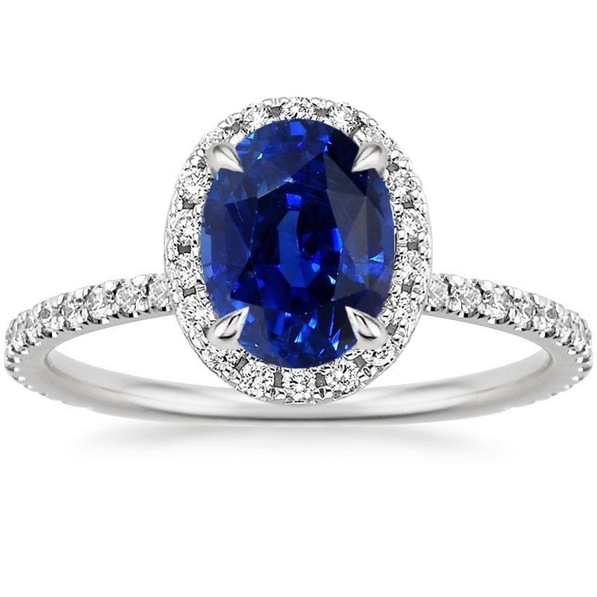 Ovaler blauer Saphir Halo Diamant-Verlobungsring mit Akzent 6,20 Karat - harrychadent.de