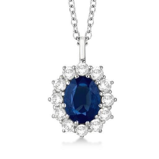 Ovaler blauer Saphir mit Diamanten Anhänger Halskette 2,70 ct Weißgold - harrychadent.de