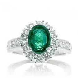 Ovaler grüner Smaragd-Diamant-Edelstein-Ring 2.50 Karat Weißgold 14K