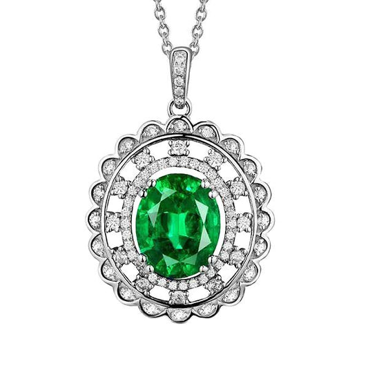 Ovaler grüner Smaragd-Edelstein-Anhänger 5,25 Karat Weißgold 14K - harrychadent.de