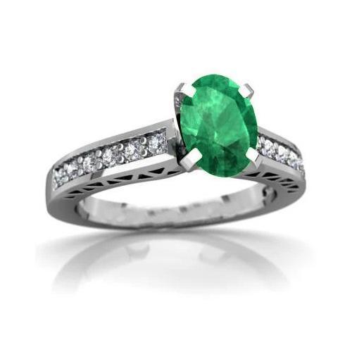 Ovaler grüner Smaragd- und Diamanten-Ring 3,60 kt 14K Weißgold