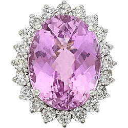 Ovaler rosafarbener natürlicher Kunzit-Diamant-Ehering 26 Kt. Weißgold 14K
