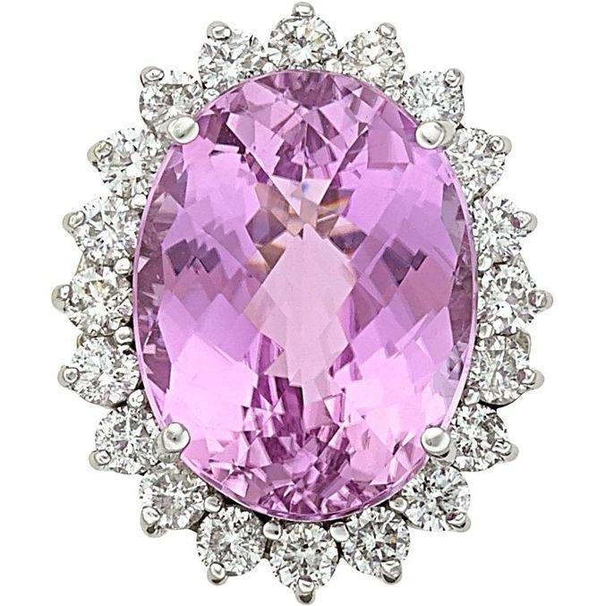 Ovaler rosafarbener natürlicher Kunzit-Diamant-Ehering 26 Kt. Weißgold 14K - harrychadent.de