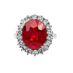 Ovaler roter Rubin-Edelstein mit Aus der Erde Abgebauter Natürlicher Diamantring Weißgold 14K 10,50 Ct