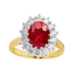 Ovaler roter Rubin mit Aus der Erde Abgebauter Natürlicher Diamant Ehering 4,75 Karat Gold 14K