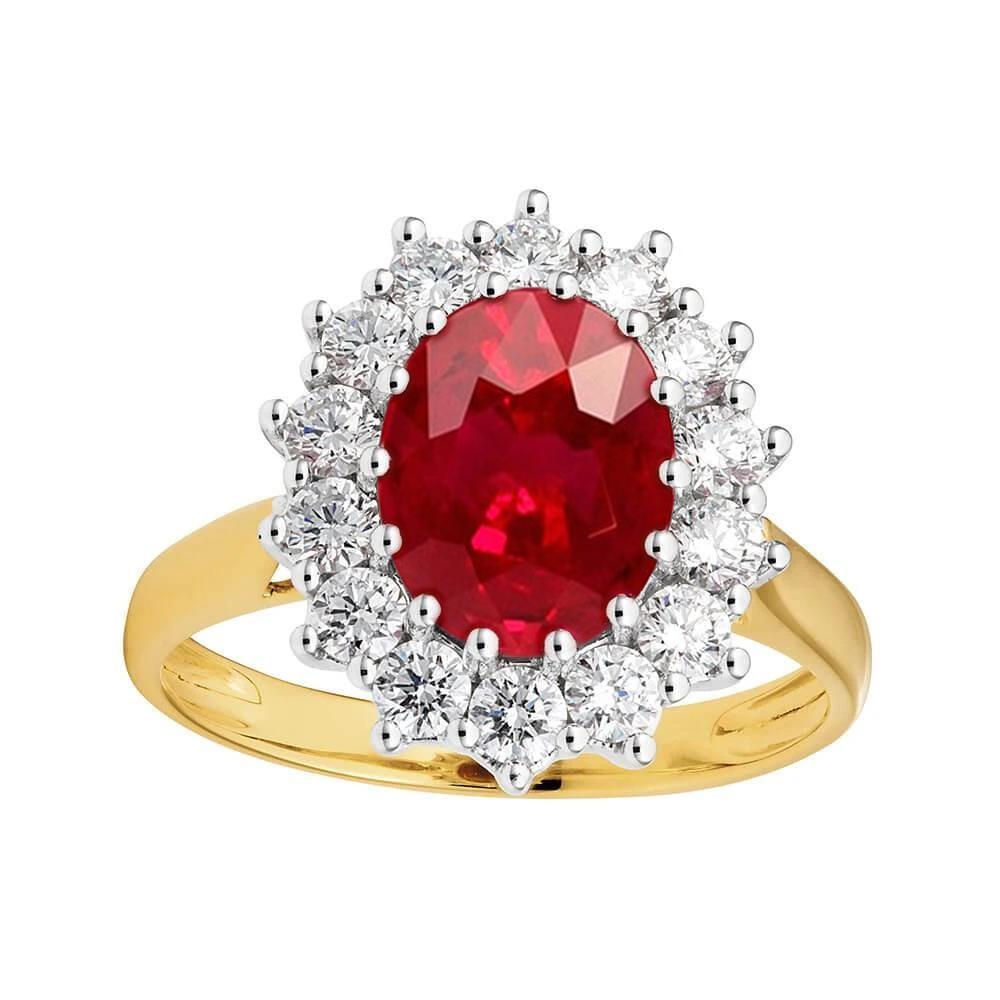 Ovaler roter Rubin mit Diamant Ehering 4,75 Karat Gold 14K - harrychadent.de