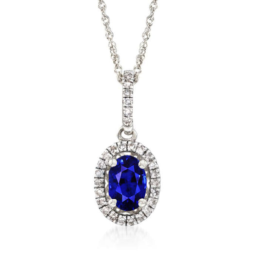 Ovaler srilankischer Saphir- und Aus der Erde Abgebauter Natürlicher Diamant-Halo-Anhänger mit Kette 3 Karat