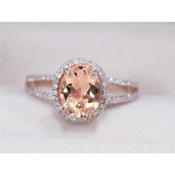 Ovaler und Rundschliff 19,75 Kt Morganit mit Diamanten Ring Zweifarbiges Gold