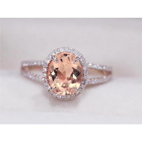 Ovaler und Rundschliff 19,75 Kt Morganit mit Diamanten Ring Zweifarbiges Gold - harrychadent.de