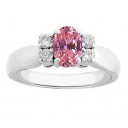 Ovaler und runder Diamanten-Ring mit rosa Saphir-Diamanten 2.10 Kt. Weißgold 14K