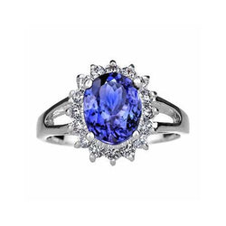Ovalschliff 22,75 Karat Tansanit mit Aus der Erde Abgebauter Natürlicher Diamanten Ring Weißgold 14K