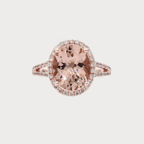 Ovalschliff 33,75 ct Morganit mit Diamanten Ehering - harrychadent.de