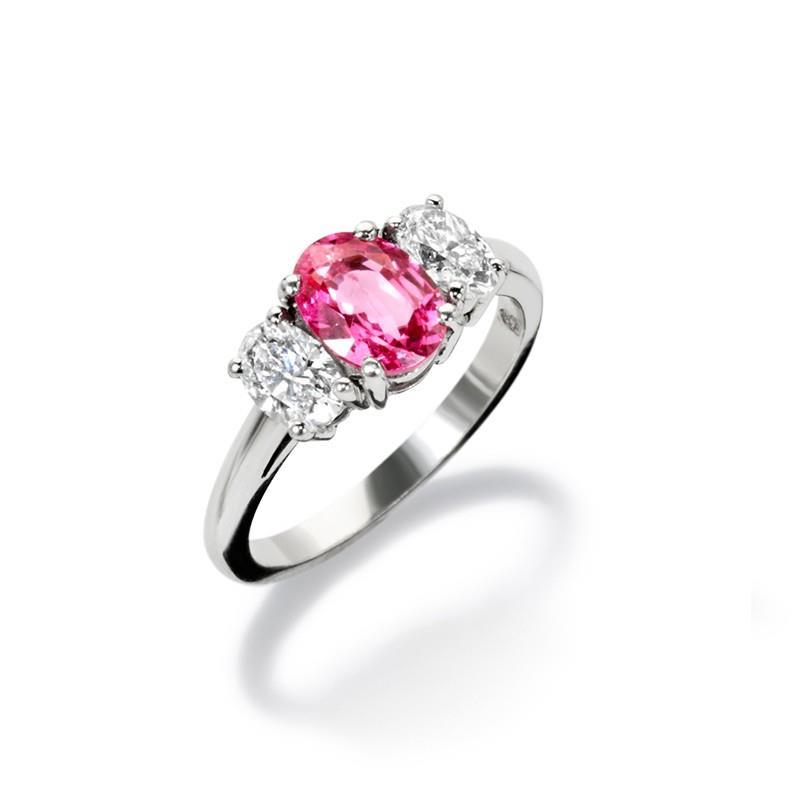 Ovalschliff Ring mit rosa Saphir und Diamanten 4 Karat Weißgold 14K - harrychadent.de