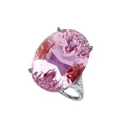 Ovalschliff Rosa Kunzit Aus der Erde Abgebauter Natürlicher Diamant Edelstein Ring 20.50 Kt Weißgold 14K