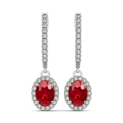 Ovalschliff Rubin mit runden Aus der Erde Abgebauter Natürlicher Diamanten 7,50 ct Ohrhänger Gold 14K