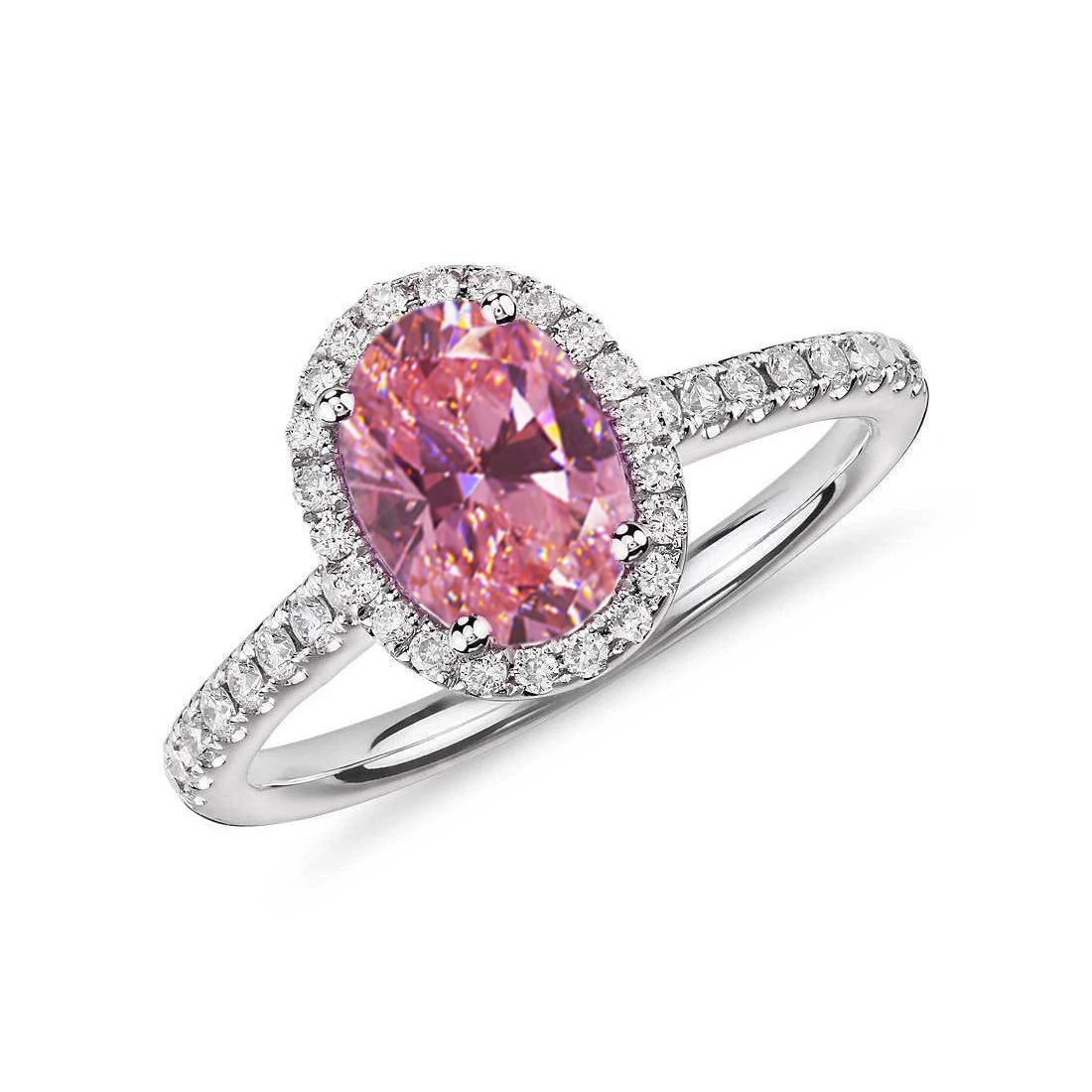 Ovalschliff rosa Saphir & runde Diamanten 2,25 ct Ring 14K Weißgold - harrychadent.de
