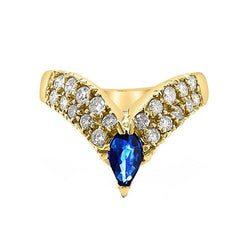 Pave Diamant Ring Enhancer Gelbgold Birne Blauer Saphir 1.50 Karat