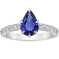 Pave Aus der Erde Abgebauter Natürlicher Diamant Verlobungsring Krappenset Birnenblauer Saphir 5,50 Karat