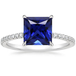 Pave Aus der Erde Abgebauter Natürlicher Diamantring mit Princess Ceylon Sapphire Center 5,50 Karat