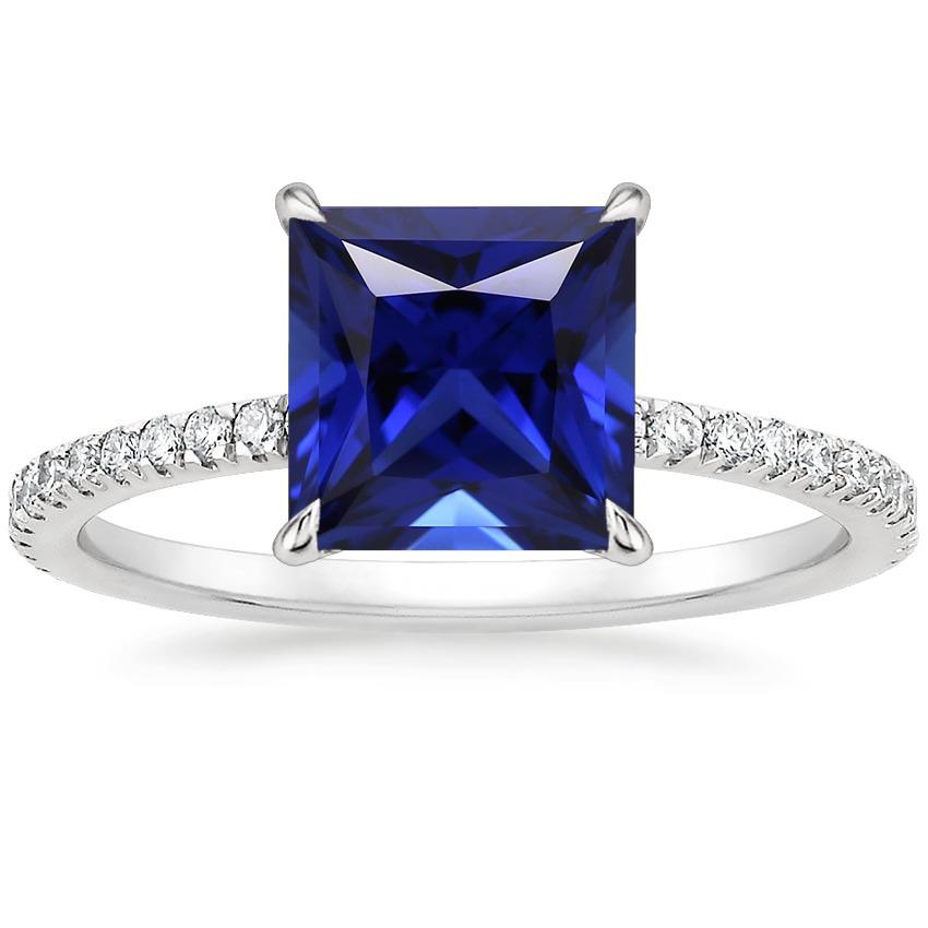 Pave Diamantring mit Princess Ceylon Sapphire Center 5,50 Karat - harrychadent.de